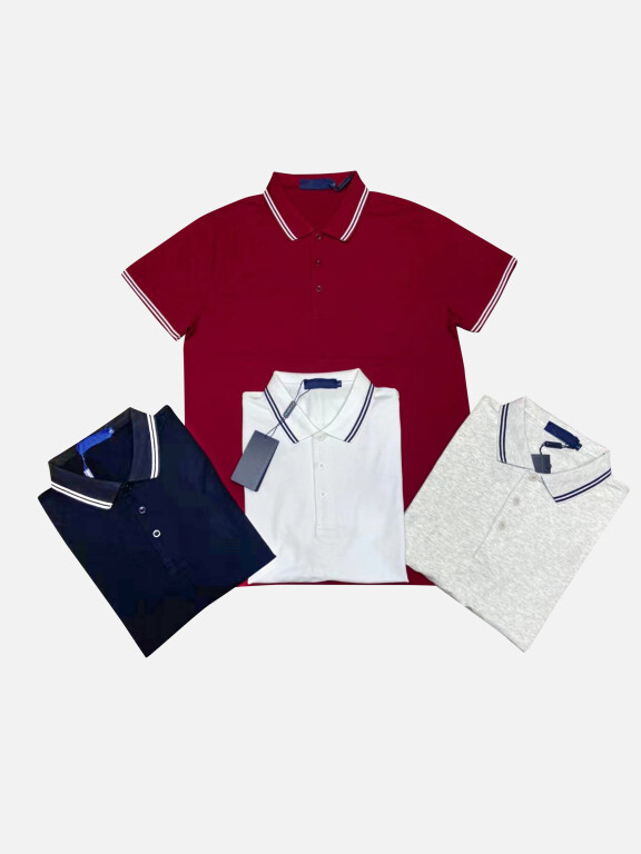 Men's Plus Size Casual Short Sleeve Striped Trim Polo Shirt, Clothing Wholesale Market -LIUHUA, MEN, Casual-Top