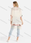 Wholesale Women's Open Front Colorful Crochet Floral Trim Fringe Hem Beige Cardigan - Liuhuamall