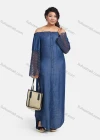 Wholesale Women's Off Shoulder Hollow Wave Sleeve High Low Hem Denim Maxi Dress - Liuhuamall