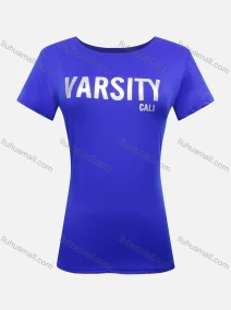 Wholesale Women's Casual Slim Fit Crew Neck Short Sleeve Silver Pressed Letter Print Tee, LIUHUA CLOTHING WHOLESALE