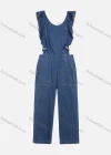 Wholesale Women's Flounce Sleeveless Slim Waist Wide Leg Round Neck Patch Pocket Denim Jumpsuit - Liuhuamall