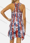 Wholesale Women's Casual Scoop Neck Pleated Flag Print Racerback Tank Dress 9136# - Liuhuamall