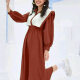 Women's Casual Colorblock Sailor Collar Long Sleeve Peplum Midi Dress 17# Clothing Wholesale Market -LIUHUA