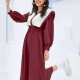 Women's Casual Colorblock Sailor Collar Long Sleeve Peplum Midi Dress 24# Clothing Wholesale Market -LIUHUA