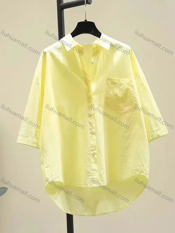 Wholesale Women Korean Loose Open Front Shirt, 100% Cotton Short & Three Quarter Sleeve Thin Summer Blouse, Original Export Overst