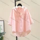 Wholesale Women Korean Loose Open Front Shirt, 100% Cotton Short & Three Quarter Sleeve Thin Summer Blouse, Original Export Overst Pink Clothing Wholesale Market Liuhua