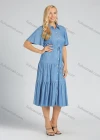 Wholesale Women's High Waist Button Front Layered Hem Short Sleeve Midi Shirt Dress - Liuhuamall