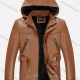 Wholesale Men's Plain Hooded Long Sleeve Zipper Pockets PU Leather Jacket With Belt 1922# Ginger Clothing Wholesale Market Liuhua