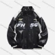 Wholesale Men's Trendy Letter Contrast Stand Collar Long Sleeve Patch Pocket PU Leather Jacket 2566# Black Clothing Wholesale Market Liuhua