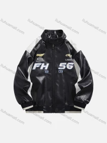 Wholesale Men's Trendy Letter Contrast Stand Collar Long Sleeve Patch Pocket PU Leather Jacket 2566#, LIUHUA CLOTHING WHOLESALE