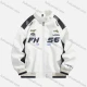 Wholesale Men's Trendy Letter Contrast Stand Collar Long Sleeve Patch Pocket PU Leather Jacket 2566# White Clothing Wholesale Market Liuhua