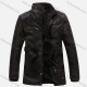 Wholesale Men's Plain Stand Collar Long Sleeve Button Down Patch Pocket Leather Biker Jacket Coffee Clothing Wholesale Market Liuhua
