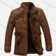 Wholesale Men's Plain Stand Collar Long Sleeve Button Down Patch Pocket Leather Biker Jacket Sienna Clothing Wholesale Market Liuhua