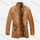 Wholesale Men's Plain Stand Collar Long Sleeve Patch Pocket PU Leather Jacket With Belt Ginger Clothing Wholesale Market Liuhua
