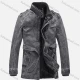 Wholesale Men's Plain Stand Collar Long Sleeve Patch Pocket PU Leather Jacket With Belt Gray Clothing Wholesale Market Liuhua