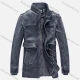 Wholesale Men's Plain Stand Collar Long Sleeve Patch Pocket PU Leather Jacket With Belt Gray Blue Clothing Wholesale Market Liuhua