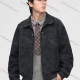 Wholesale Men's Trendy Plain Collared Long Sleeve Camel Wool Patch Pocket Leather Jacket 8001# Black Clothing Wholesale Market Liuhua