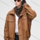 Wholesale Men's Trendy Plain Button Front Stand Collar Long Sleeve Street Zipper Pockets Leather Biker Jacket 907# Copper Clothing Wholesale Market Liuhua