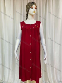 Wholesale Women's Casual Embroidery Bateau Neck Button Down Ruffle Hem Tank Dress, LIUHUA CLOTHING WHOLESALE