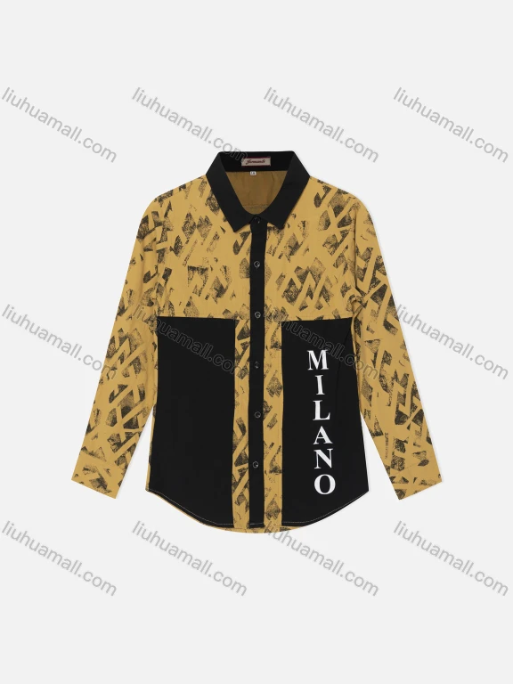 Wholesale Boy's Casual Splicing Colorblock Letter Geometric Print Long Sleeve Shirt