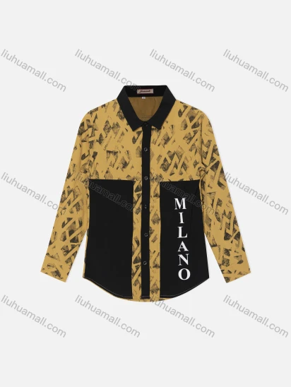Wholesale Boy's Casual Splicing Colorblock Letter Geometric Print Long Sleeve Shirt
