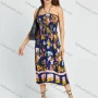 Wholesale Women's Vacation Sleeveless Spaghetti Strap Halter Shirred Floral Print Midi Dress preview