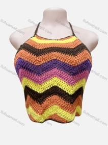 Wholesale Women's Fashion Halter Chevron Colorblock Crop Chunky Knit Top 2431#, LIUHUA CLOTHING WHOLESALE
