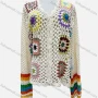 Wholesale Women's Vacation Crochet Hollow Out Floral Colorblock Scalloped Trim Long Sleeve Cover Up Top J2442# preview