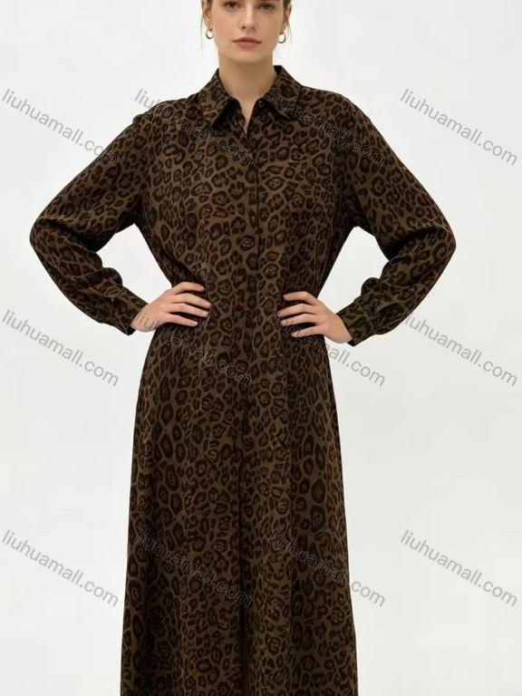 Wholesale Women's Leopard Print Maxi Shirt Dress