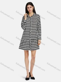 Wholesale Women's Collar Long Sleeve Button Front Houndstooth Print Short Shirt Dress, LIUHUA CLOTHING WHOLESALE