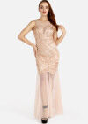 Wholesale Women's Sexy Sleeveless Transparent Mesh Round Neck Bodycon Sequin Dress - Liuhuamall