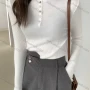 Wholesale Women's Casual Plain Mock Neck Button Front Long Sleeve Ribbed Knit Sweater Tops 8037# preview