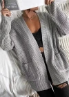 Wholesale Women's Plain Loose Fit Drop Shoulder Dual Pockets Long Sleeve Knitted Cardigan - Liuhuamall