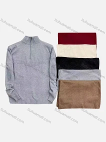 Wholesale Men's Casual Long Sleeve Quarter Zipper Letter Print Knit Sweater, LIUHUA CLOTHING WHOLESALE