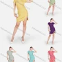 Wholesale Women's Sexy Plain Round Neck Ribbed Short Sleeve Split Thigh Short Dress preview