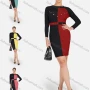 Wholesale Women's Elegant Colorblock Round Neck Long Sleeve Contrast Color Rhinestone Pencil Short Dress preview