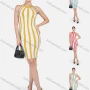 Wholesale Women's Sleeveless Striped Print Round Neck Retro Pencil Short Dress preview