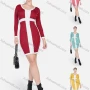 Wholesale Women's Elegant Colorblock Crew Neck Contrast Color Long Sleeve Pencil Short Dress preview