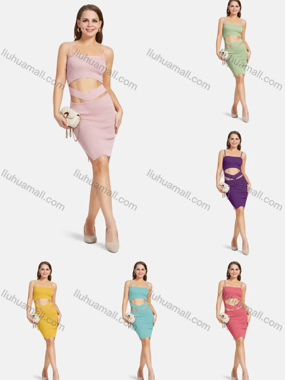 Wholesale Women's Sexy Plain Cutout Split Side Club Slim Cami Knit Dress 2122#