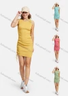 Wholesale Women's Casual Crew Neck Sleeveless Ribbed Side Drawstring Slim Knit Mini Dress 2123# - Liuhuamall
