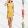 Wholesale Women's Casual Crew Neck Sleeveless Ribbed Side Drawstring Slim Knit Mini Dress 2123# preview