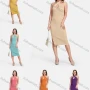 Wholesale Women's Sexy Cross Straps Chested Hollow Side Split Slim Ribbed Knit Halter Knee Length Dress 2153# preview