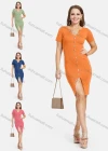 Wholesale Women's Notched Neck Short Sleeve Front Split Button Decro Slim Knit Short Dress 3120# - Liuhuamall