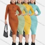 Wholesale Women's Turtleneck High Neck Lace Up Pearl Decor Bodycon Knit Dress 2192# preview