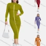 Wholesale Women's Casual Long Sleeve Mock Neck Striped Plain Slim Knit Midi Dress 0728# preview