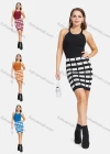 Wholesale Women's Casual Contrast Color Colorblock Print Slim Fit Knit Short Dress 2113# - Liuhuamall