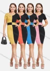 Wholesale Women's Elegant V Neck Short Sleeve Colorblock Slim Fit Knit Short Pencil Dress 2111# - Liuhuamall