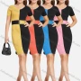 Wholesale Women's Elegant V Neck Short Sleeve Colorblock Slim Fit Knit Short Pencil Dress 2111# preview