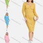 Wholesale Women's Elegant Long Sleeve Scoop Neck Cross Ribbed Pencil Knit Knee Length Dress 2195# preview