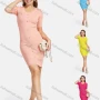 Wholesale Women's Elegant Short Sleeve Crew Neck Rhinestone Button Decor Pencil Plain Silm Fit Knit Short Dress 2116# preview